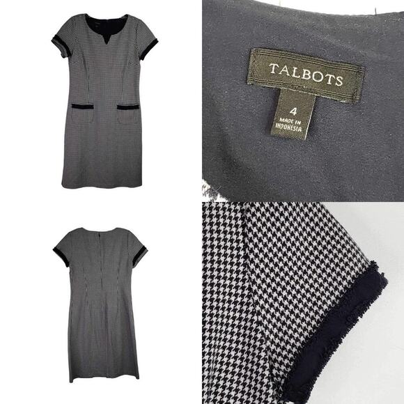 Talbots Dress Shift Women's Size 4 Navy Blue Cotton Stretch Herringbone SS - Picture 1 of 10